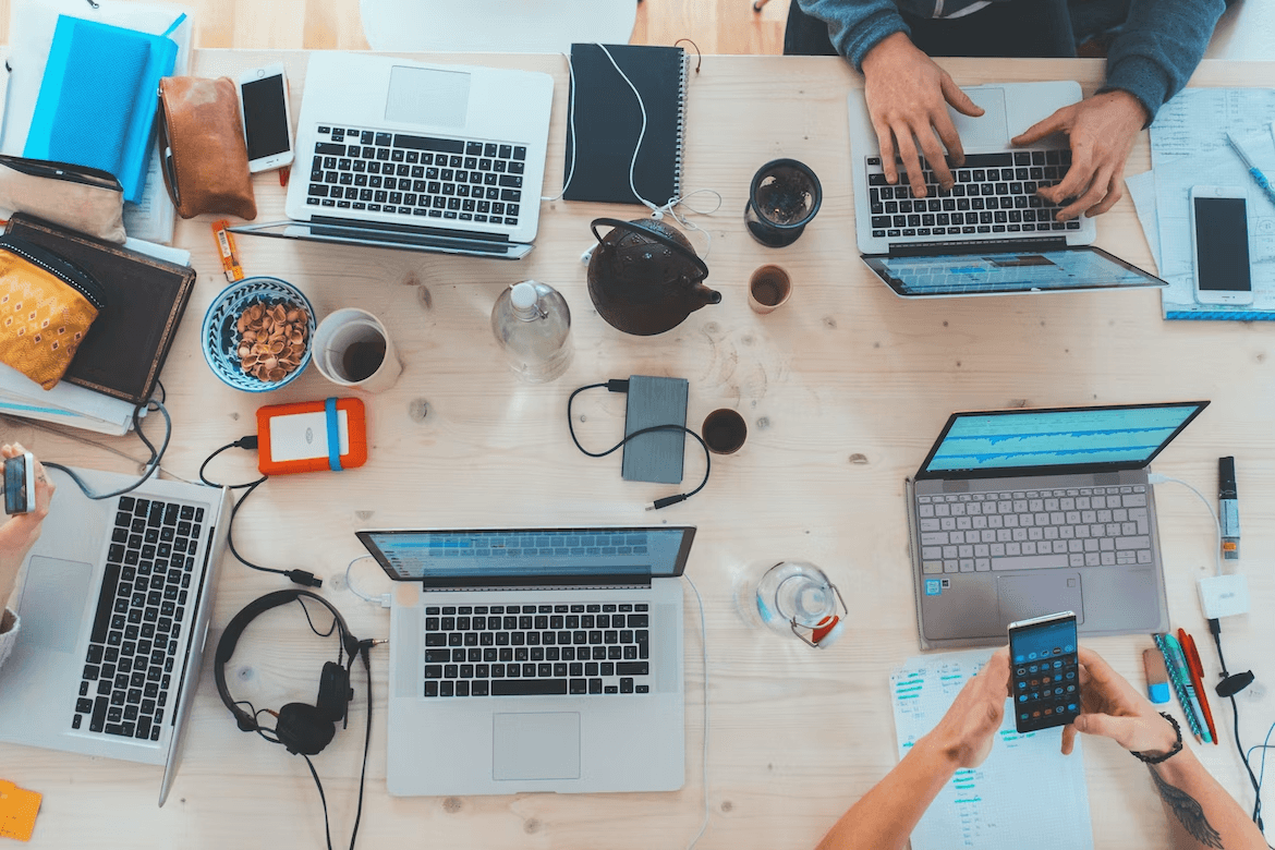 a table of laptops