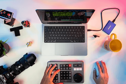 A producer using a laptop