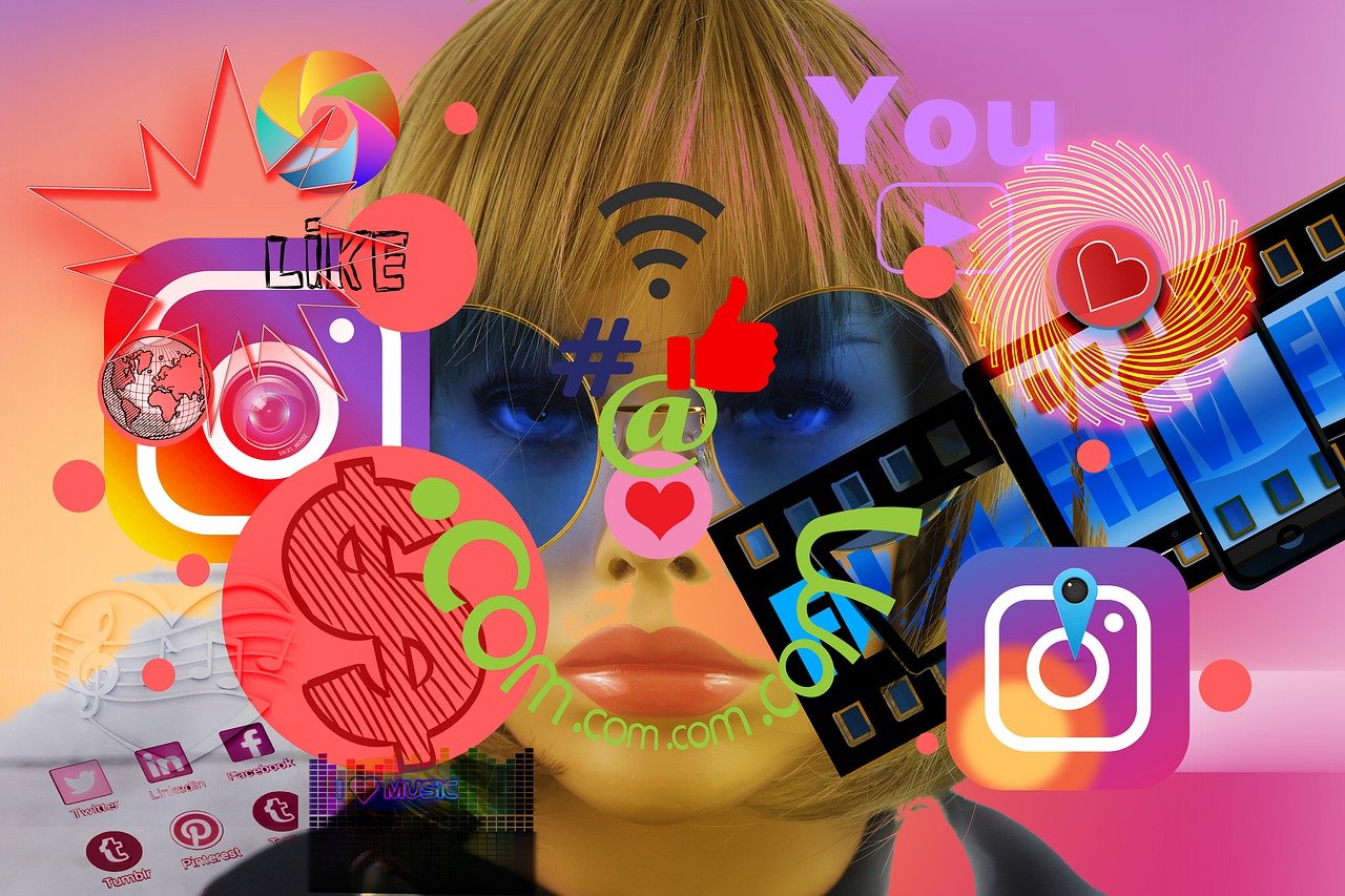 a woman with instagram graphics