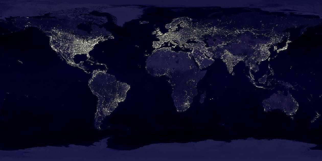 a map of the world during nighttime